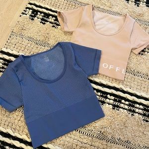 Aerie sidewalk seemless cropped ribbed shirts - true blue and light pink